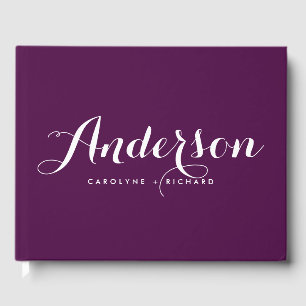 Livro De Visitas Casamento moderno roxo e branco da caligrafia