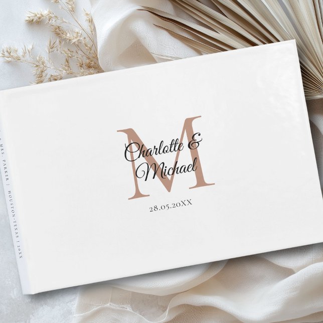 Livro De Visitas Casamento Monograma (Customer-specific, simple, elegant, classic,monogram, white, wedding guest book with your names and.)