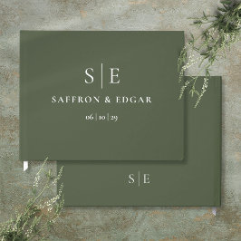 Livro De Visitas Casamento Monograma Verde Oliva