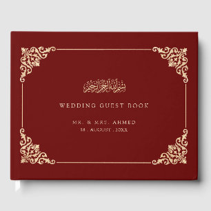 Livro De Visitas Casamento Muçulmano Vermelho Dourado Elegante Vint
