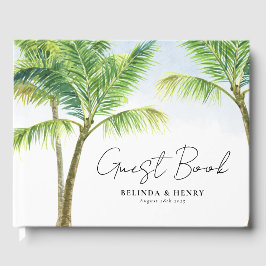 Livro De Visitas Casamento na Praia com Palmeira em Aquarela