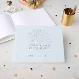 Livro De Visitas Casamento Náutico Azul Costeiro com Conchas Desenh
