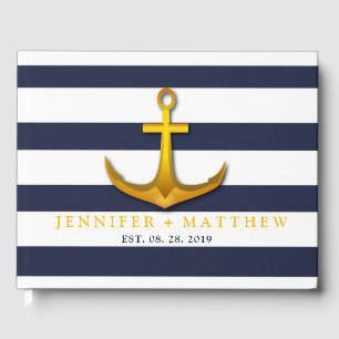 Livro De Visitas Casamento náutico Dourado dos azuis marinhos & do