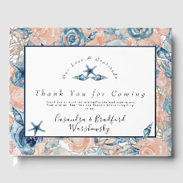 Livro De Visitas Casamento Náutico Praia Mar Conchas Flores Rosas