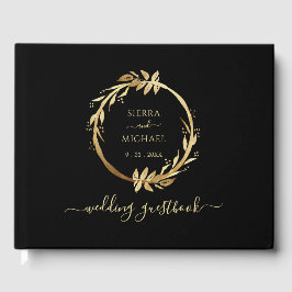 Livro De Visitas Casamento Negra De Folhagem De Ouro Chic Elegante