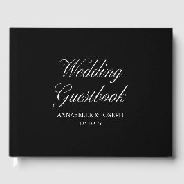 Livro De Visitas Casamento Negra Formal Minimalista de Script Elega