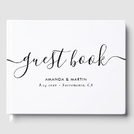 Livro De Visitas Casamento Negro e Branco com Script Moderno Minima