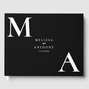 Livro De Visitas Casamento Negro e Branco minimalista moderno