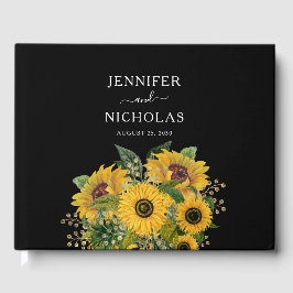 Livro De Visitas Casamento Negro Floral Elegante