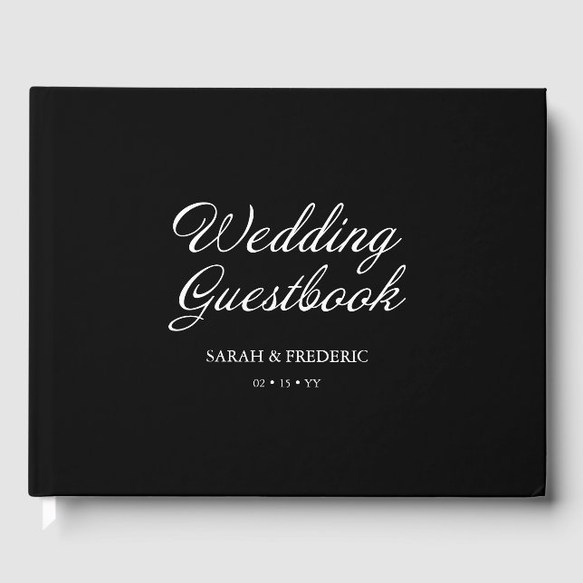Livro De Visitas Casamento Negro Mínimo de Caligrafia de Script Mod (Frente)
