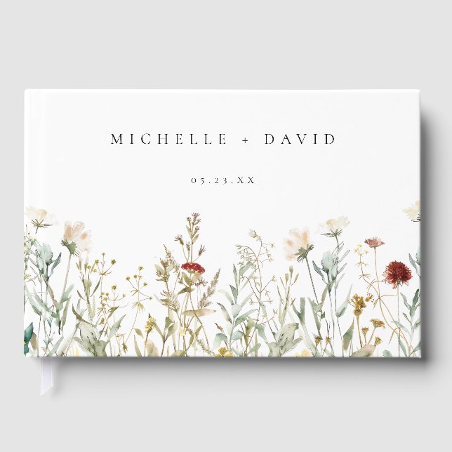 Livro De Visitas Casamento no Campo de Flores Silvestres Boho (Frente)