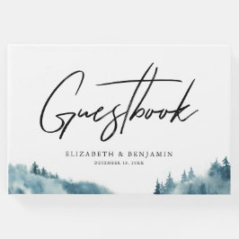 Livro De Visitas Casamento no inverno de Floresta Azul de Aquarela