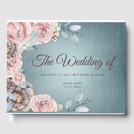 Livro De Visitas Casamento no inverno Dusty Blue e Blush Woodland