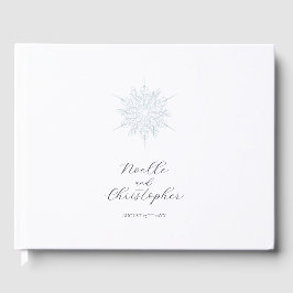 Livro De Visitas Casamento no inverno Elegante Floco de Neve Azul-G