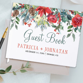 Livro De Visitas Casamento no inverno floral elegante de Natal