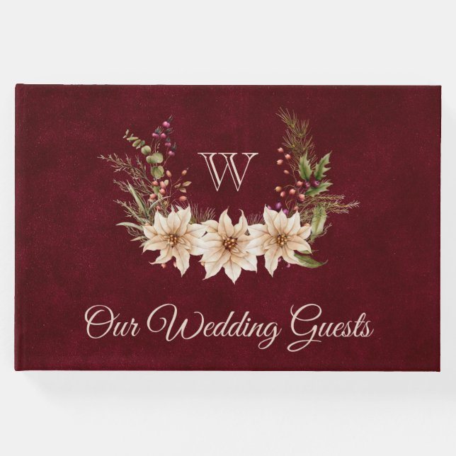 Livro De Visitas Casamento no inverno Poinsettia & Berries (Frente)