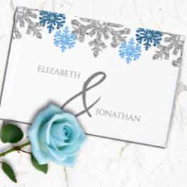 Livro De Visitas Casamento no inverno Silver Blue Snowflakes