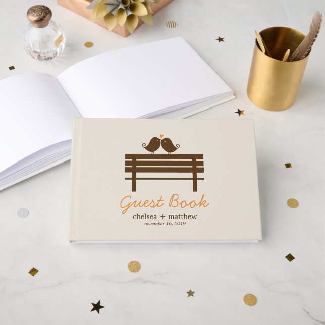Livro De Visitas Casamento outono de Pássaros de Amor (Frente aberta)