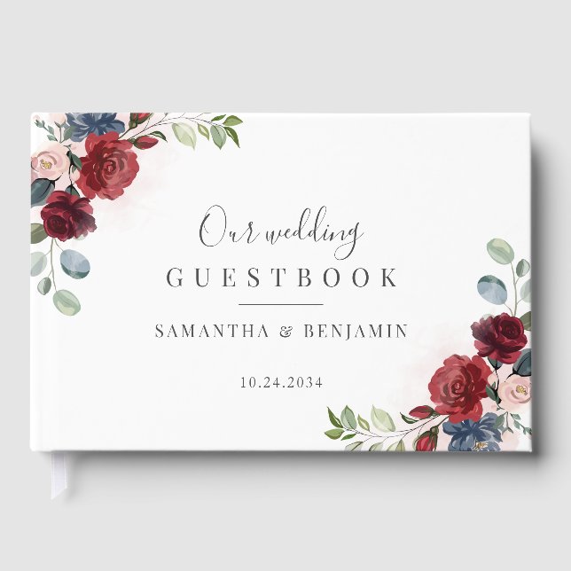 Livro De Visitas Casamento outono de Script Floral de Aquarela (Frente)