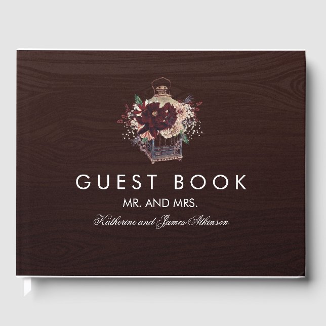 Livro De Visitas Casamento outono Russo Floral da Borgonha (Frente)