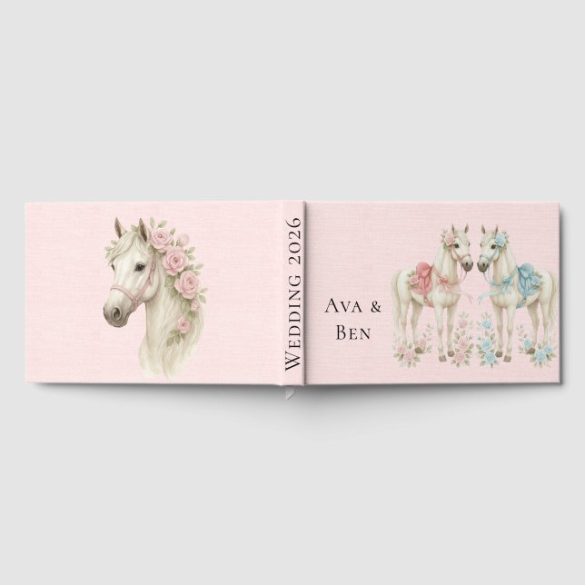 Livro De Visitas Casamento Pastel Rosa e Cavalo Branco (Completo)