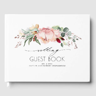 Livro De Visitas Casamento Peach Pink e Burgundy Blooms