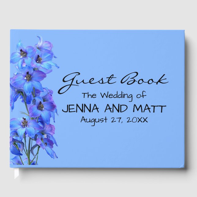 Livro De Visitas Casamento Personalizado Azul Floral Larkspur Boho (Frente)