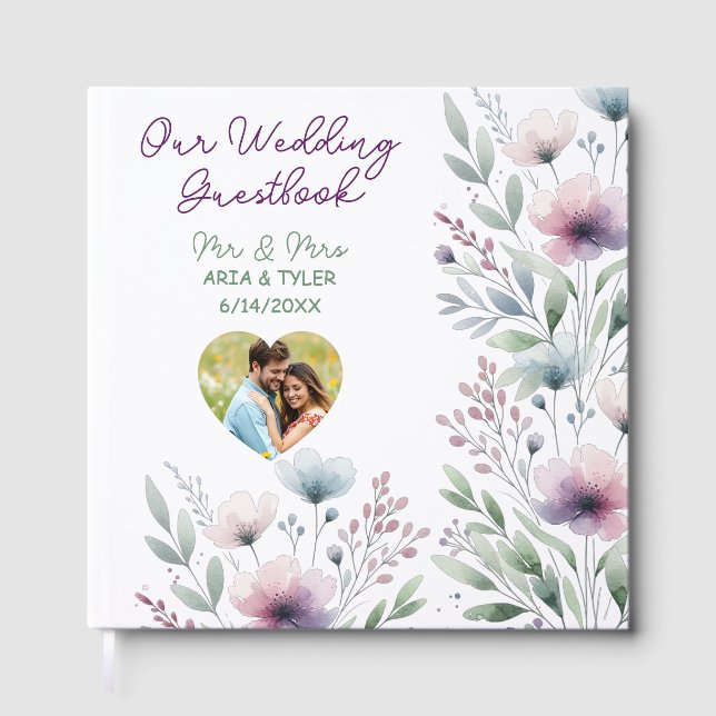 Livro De Visitas Casamento Personalizado Botânico bonito (Frente)