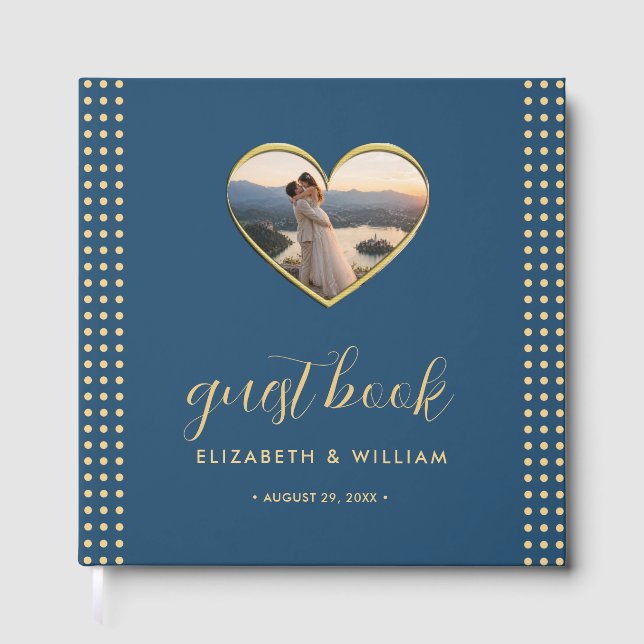 Livro De Visitas Casamento personalizado com bolinhas douradas e az (Frente)