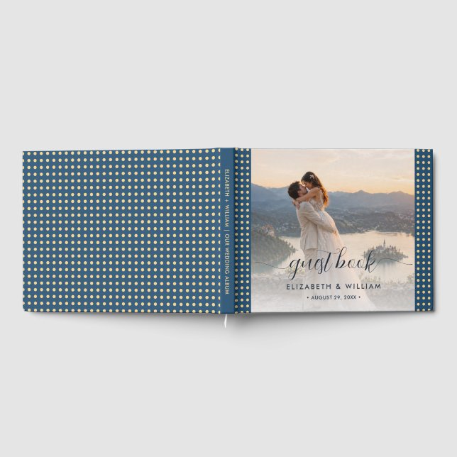 Livro De Visitas Casamento personalizado com bolinhas douradas e az (Completo)