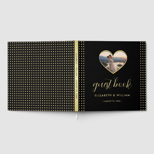 Livro De Visitas Casamento personalizado com bolinhas douradas e pr (Completo)