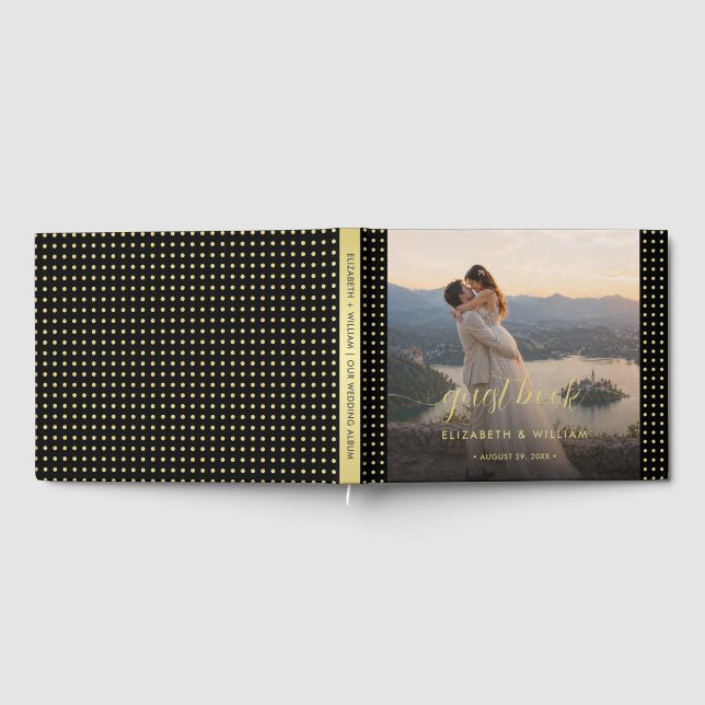 Livro De Visitas Casamento personalizado com bolinhas pretas e dour (Completo)