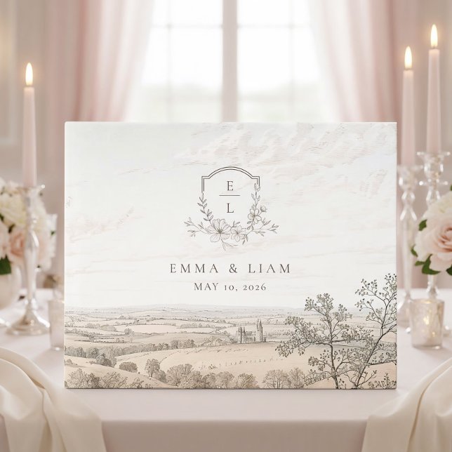 Livro De Visitas Casamento Personalizado com Monograma no Estilo Fr (Criador carregado)