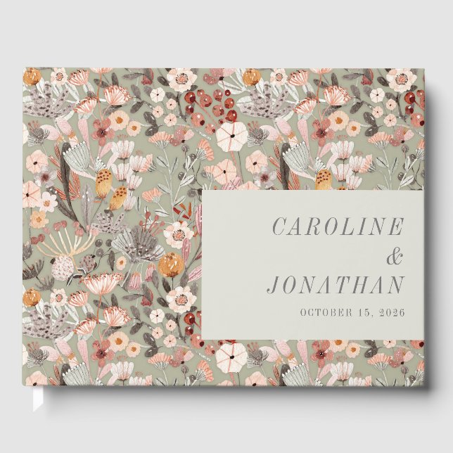 Livro De Visitas Casamento Personalizado Da Rustic Sage Green Taupe (Frente)