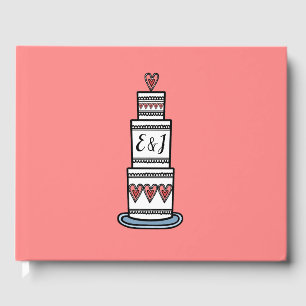 Livro De Visitas Casamento Personalizado De Ilustração De Bolo De C