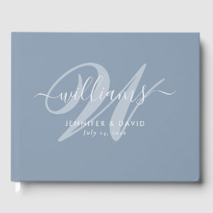 Livro De Visitas Casamento Personalizado de Monograma Azul