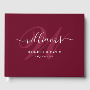 Livro De Visitas Casamento Personalizado de Monograma Vermelho Burg