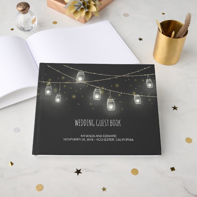 Livro De Visitas Casamento Personalizado de Moscas de Mason Jars (Frente aberta)