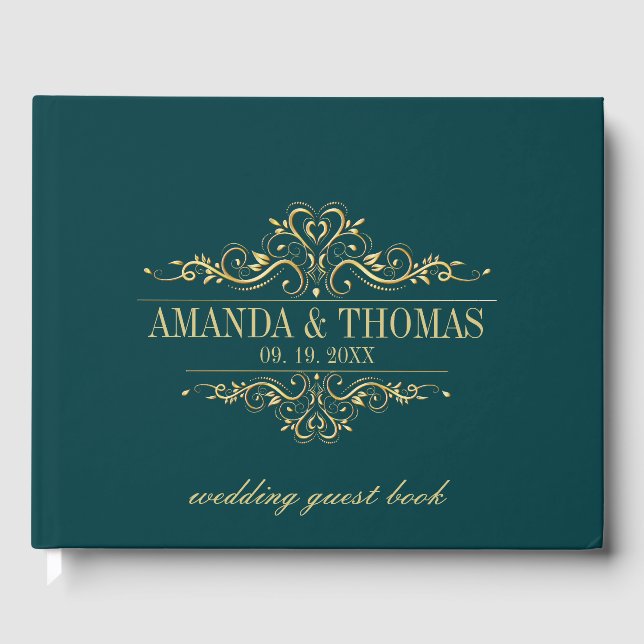 Livro De Visitas Casamento Personalizado de Quadro Elegante Verde P (Frente)