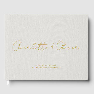 Livro De Visitas Casamento Personalizado de Script Dourado Minimali
