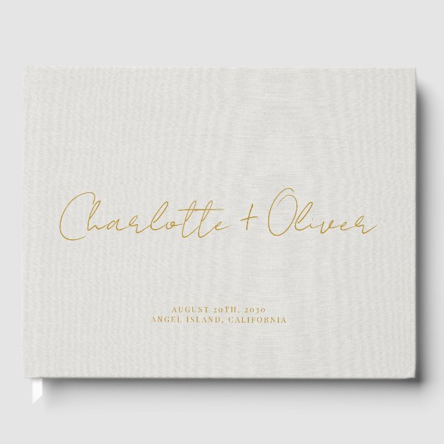Livro De Visitas Casamento Personalizado de Script Dourado Minimali (Frente)
