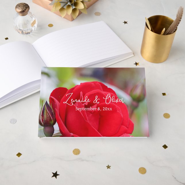Livro De Visitas Casamento Personalizado/Evento da rosa vermelha (Frente aberta)