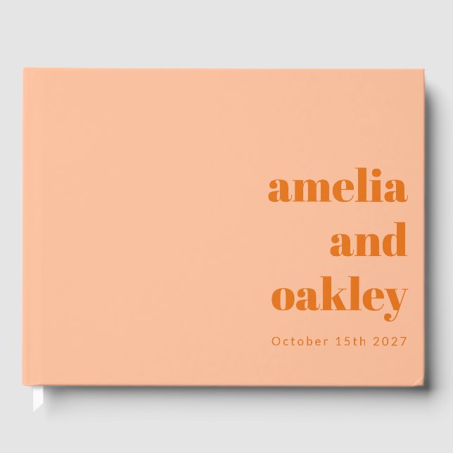 Livro De Visitas Casamento Personalizado Laranja De Pêssego Moderno (Frente)