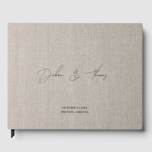 Livro De Visitas Casamento Personalizado Moderno Minimalista Linho  (Frente)