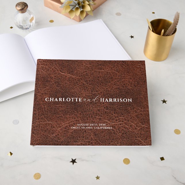 Livro De Visitas Casamento Personalizado Monograma Faux Leather (Frente aberta)
