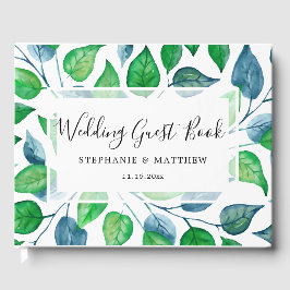 Livro De Visitas Casamento Pintado por Aquarela de Folhagem Verde