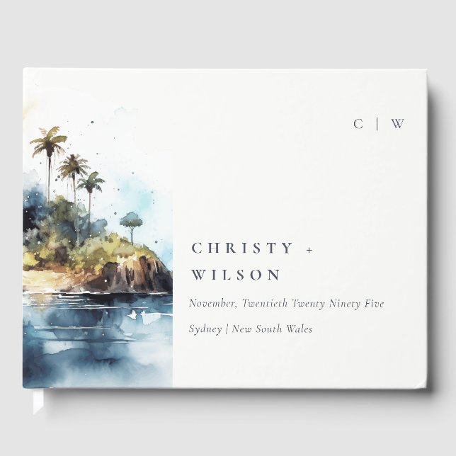 Livro De Visitas Casamento por Aquarela da Ilha das Palmeiras Chic  (Frente)