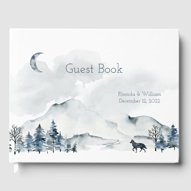 Livro De Visitas Casamento por Aquarela de Montanha Foggy (Frente)