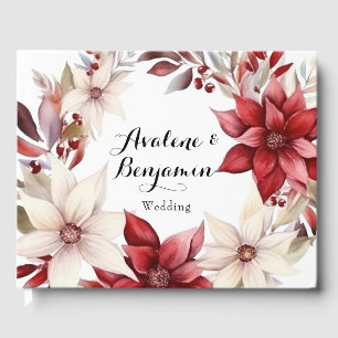 Livro De Visitas Casamento por Aquarela de Poinsettia Vermelha e Br