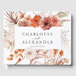Livro De Visitas Casamento por Aquarela Laranja Rust Terracotta Flo